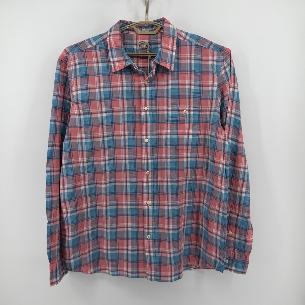 $158 NEW Faherty Brand Sun Berry Plaid Tropical Cotton Shirt XXL Pink Blue - Picture 2 of 9